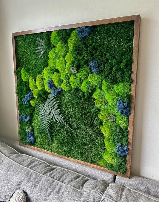 Moss Wall Art | Preserved Moss | Wall Decor | Wood Frames | 30" X 30" or 15" x 30", 1 to Set of 4 | Green & Blue Reindeer, Sheet, Pole Moss