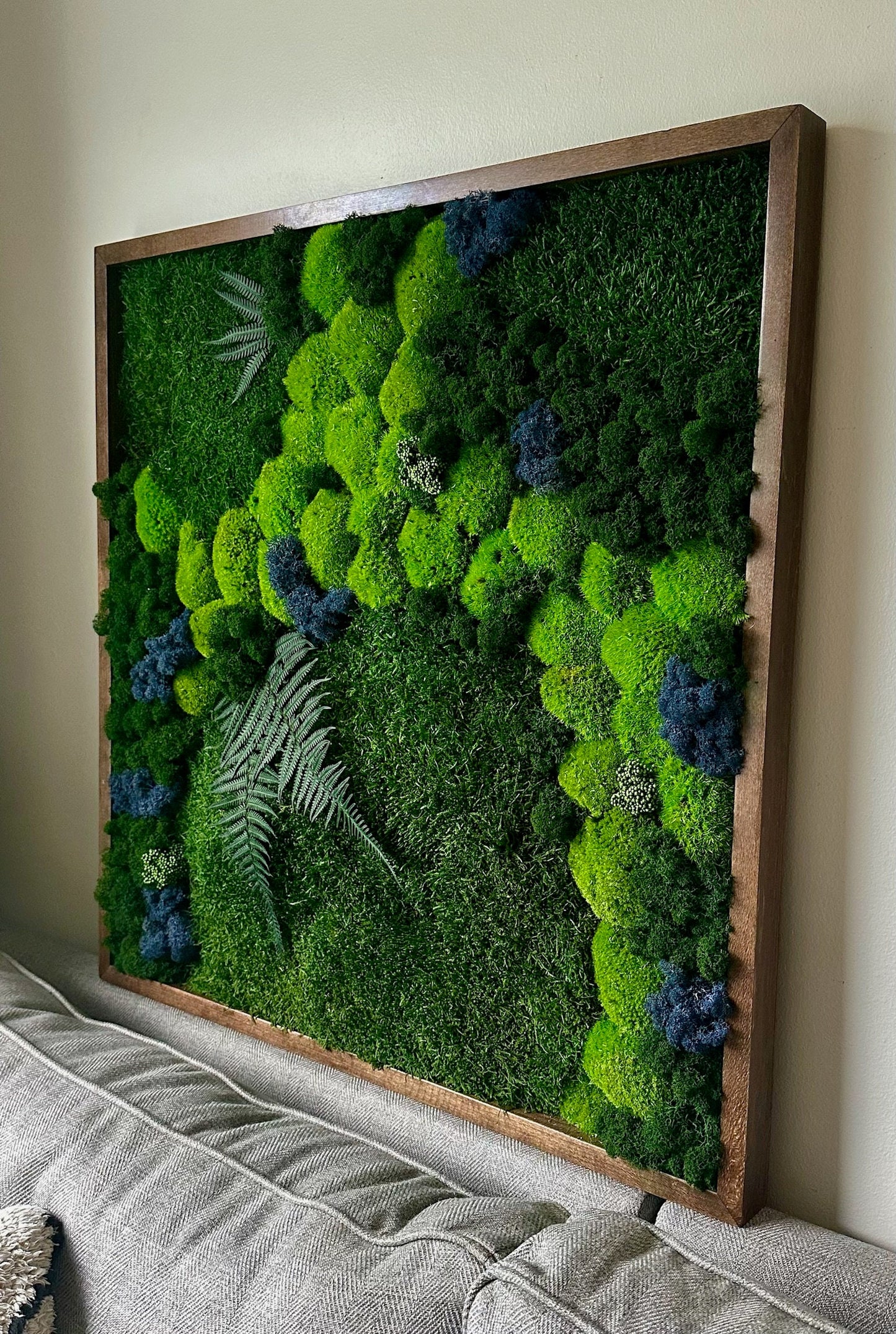 Moss Wall Art | Preserved Moss | Wall Decor | Wood Frames | 30" X 30" or 15" x 30", 1 to Set of 4 | Green & Blue Reindeer, Sheet, Pole Moss