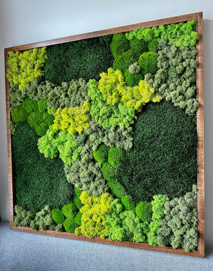 Moss Wall Art | Preserved Moss | Wall Decor | Wood Frames | 30" X 30" or 15" x 30", 1 to Set of 4 | Green Reindeer Moss, Sheet, Pole Moss