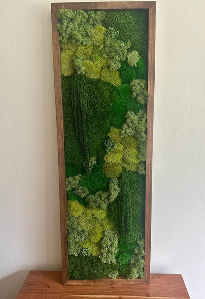 Preserved Moss Wall Art: Reindeer & Sheet Moss, Rectangle Wood Frame | USA - TARIFF FREE
