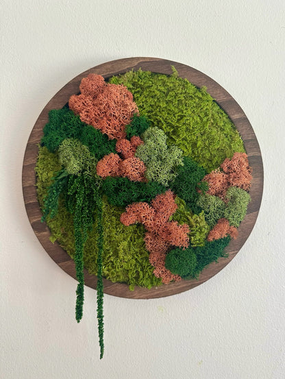 Preserved Moss Wall Art: Reindeer & Sheet Moss Circle Frame (10") | USA - TARIFF FREE