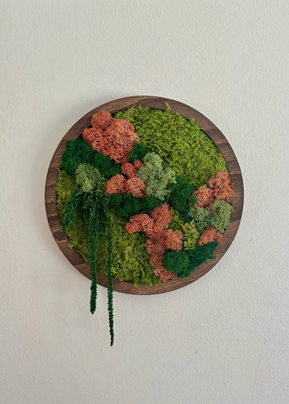 Preserved Moss Wall Art: Reindeer & Sheet Moss Circle Frame (10") | USA - TARIFF FREE
