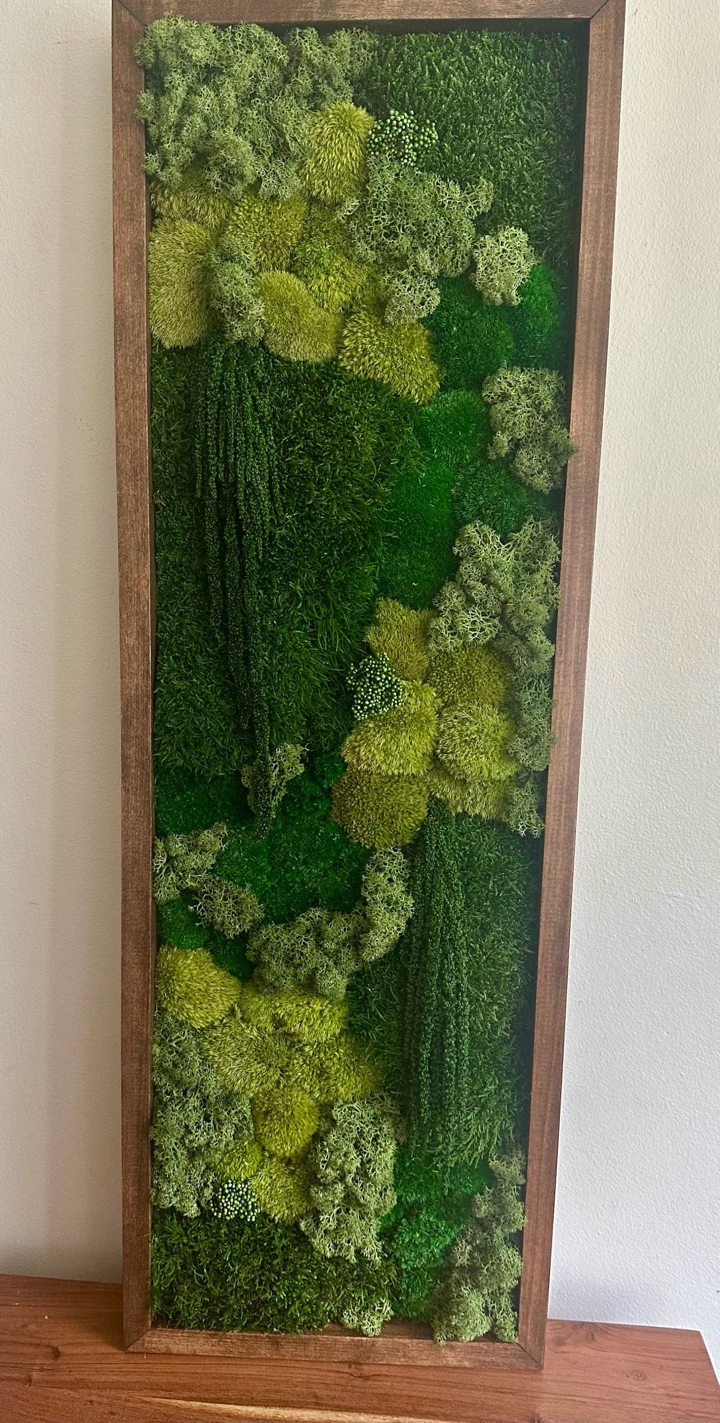 Preserved Moss Wall Art: Reindeer & Sheet Moss, Rectangle Wood Frame | USA - TARIFF FREE