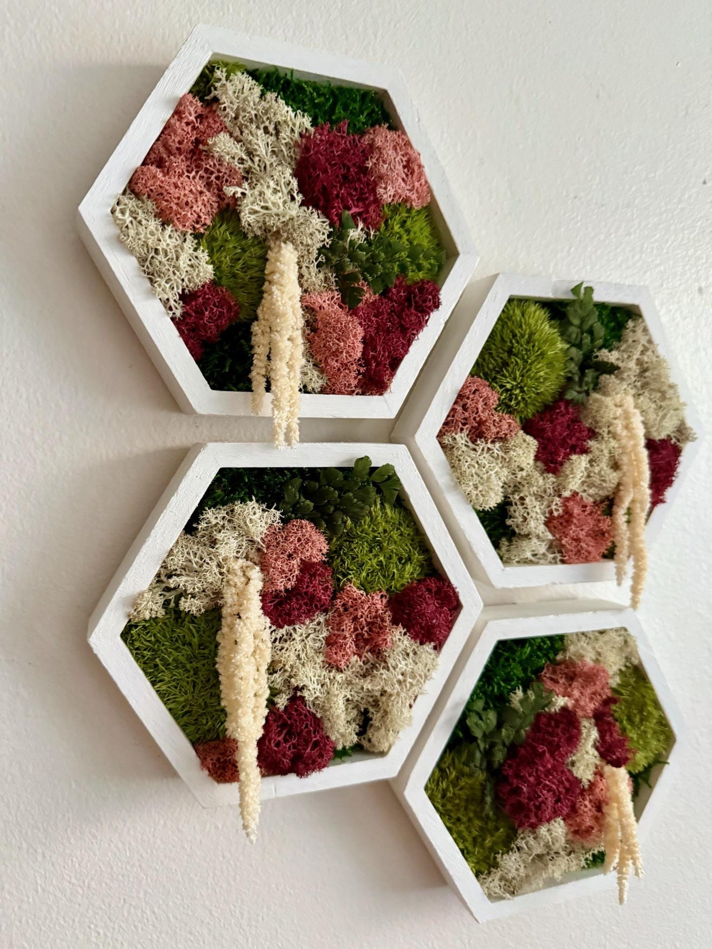 Honeycomb Moss Wall Art: Reindeer & Sheet Moss, Wood Hexagon Frame | USA - TARIFF FREE