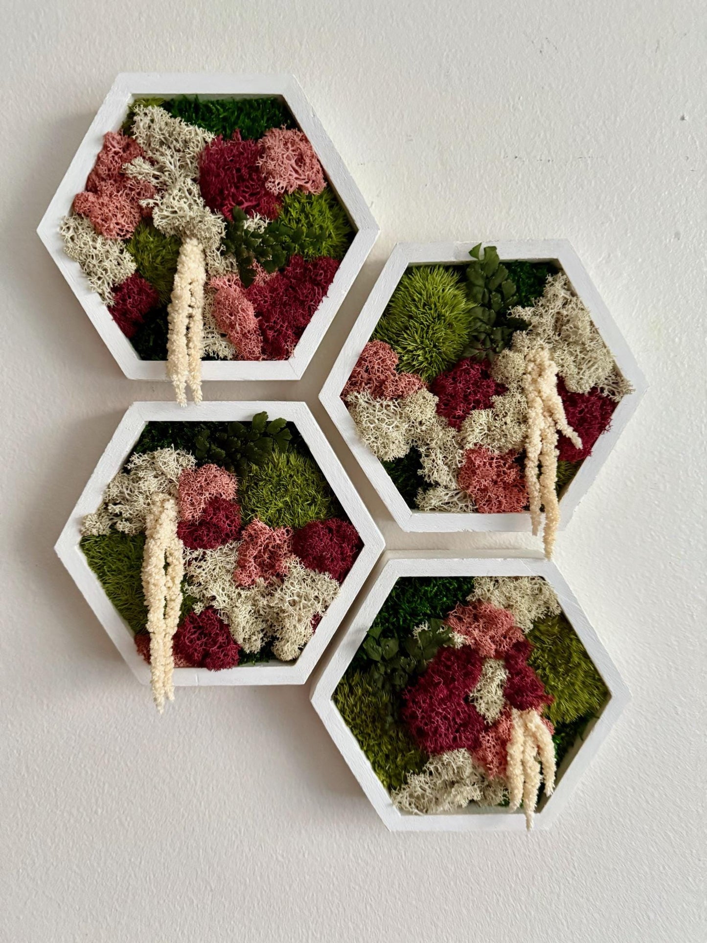 Honeycomb Moss Wall Art: Reindeer & Sheet Moss, Wood Hexagon Frame | USA - TARIFF FREE