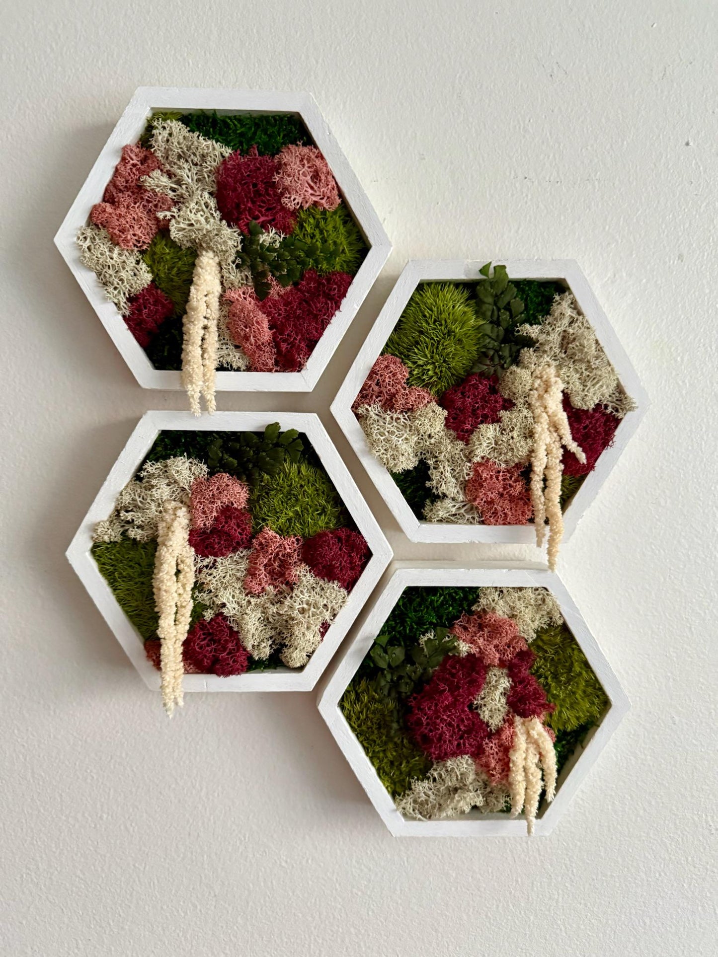 Honeycomb Moss Wall Art: Reindeer & Sheet Moss, Wood Hexagon Frame | USA - TARIFF FREE
