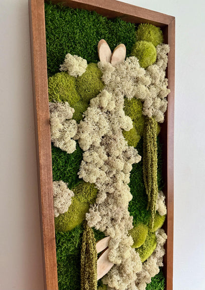 Preserved Moss Wall Art: Reindeer & Sheet Moss, Rectangle Frame | USA - TARIFF FREE