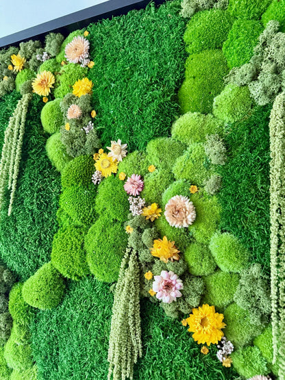 Moss Wall Art Decor | Preserved Moss Art | Wood Frame Sets | Large Square Single - Four Set | Sheet Pole Reindeer Moss Flowers | 30 “ by 30”