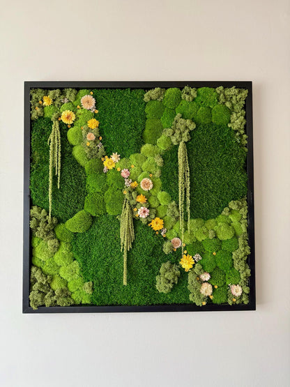 Preserved Reindeer Moss Wall Art: Wood Frame, Floral Accent (30" x 30") | USA - TARIFF FREE