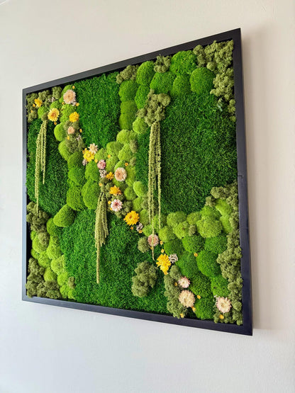 Preserved Reindeer Moss Wall Art: Wood Frame, Floral Accent (30" x 30") | USA - TARIFF FREE