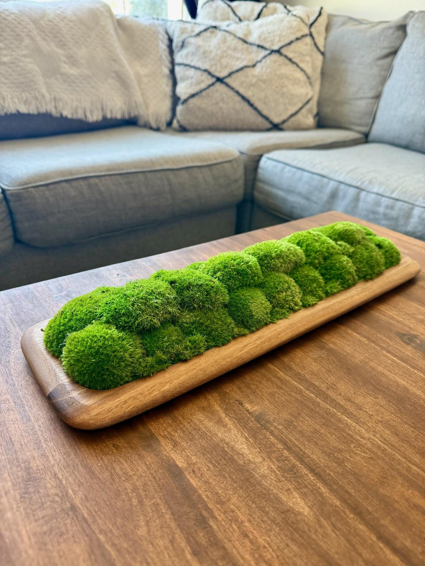 Preserved Pole Moss Centerpiece: Wood Nature Bowl, Wedding Decor | USA - TARIFF FREE