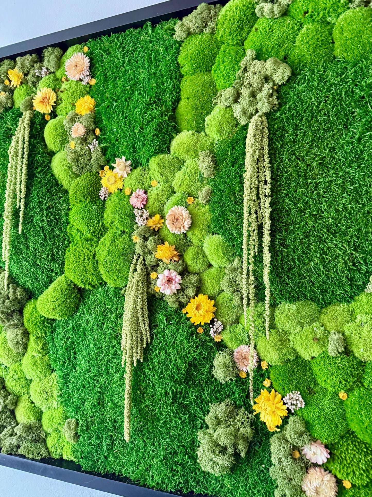 Moss Wall Art Decor | Preserved Moss Art | Wood Frame Sets | Large Square Single - Four Set | Sheet Pole Reindeer Moss Flowers | 30 “ by 30”