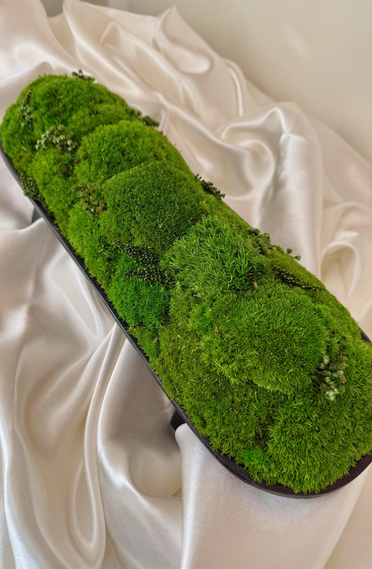 Preserved Moss Centerpiece: Pole & Reindeer Moss in Black Wood Bowl | USA - TARIFF FREE