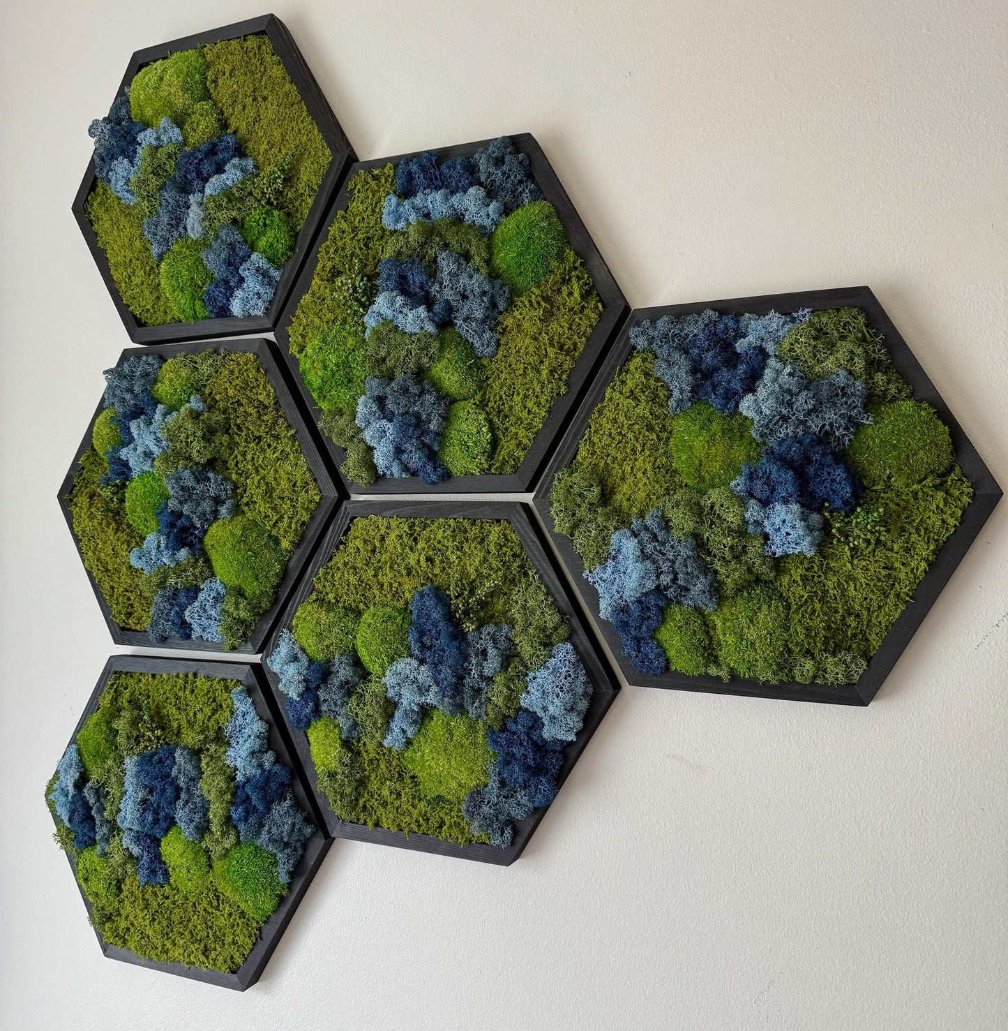 Honeycomb Moss Wall Art: Reindeer, Pole & Sheet Moss in Wood Hexagon | USA - TARIFF FREE