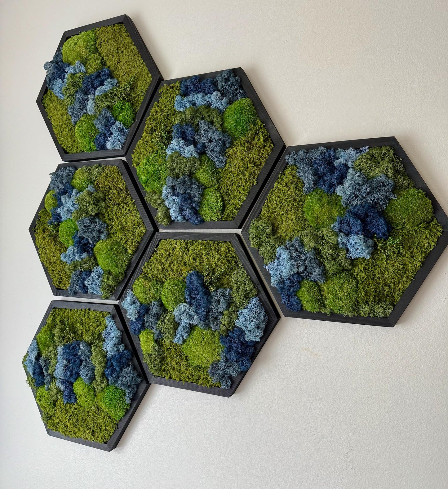 Honeycomb Moss Wall Art: Reindeer, Pole & Sheet Moss in Wood Hexagon | USA - TARIFF FREE