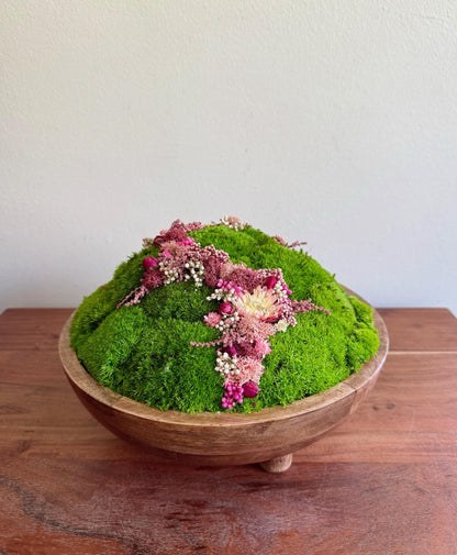 Preserved Moss Circle Centrepiece: Wood Bowl with Reindeer Moss | USA - TARIFF FREE