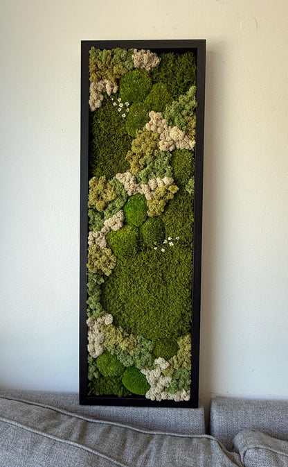 Preserved Reindeer Moss Wall Art: Rectangle Wood Frame, Natural Home Decor | USA - TARIFF FREE