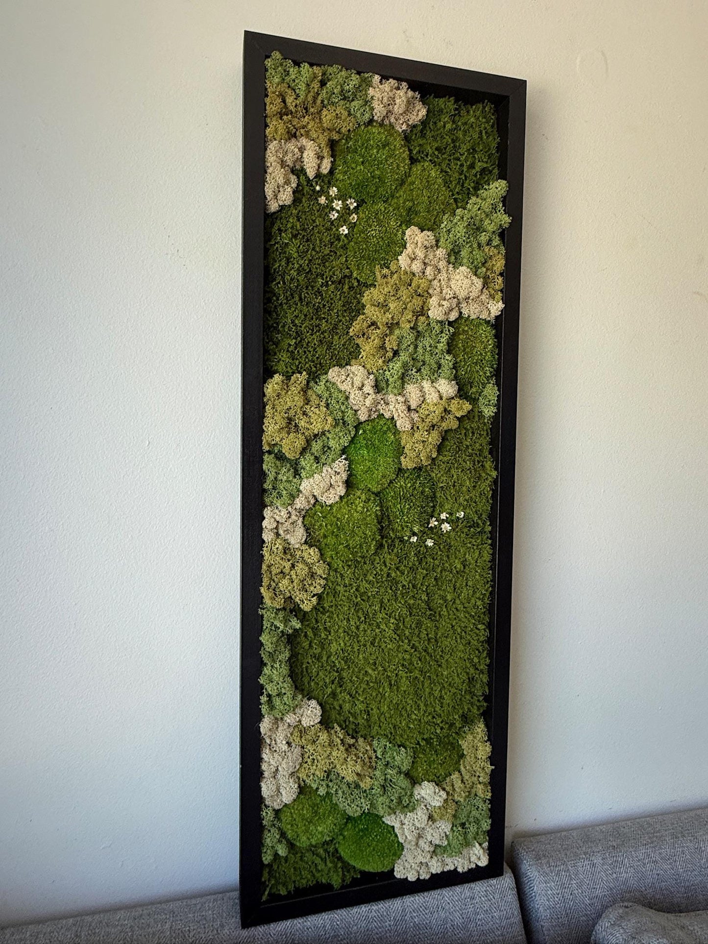 Preserved Reindeer Moss Wall Art: Rectangle Wood Frame, Natural Home Decor | USA - TARIFF FREE