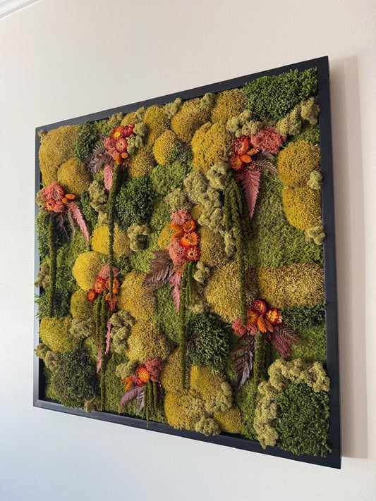 Preserved Moss Wall Art, 30" Square Wood Frame, Floral Accent | USA - TARIFF FREE
