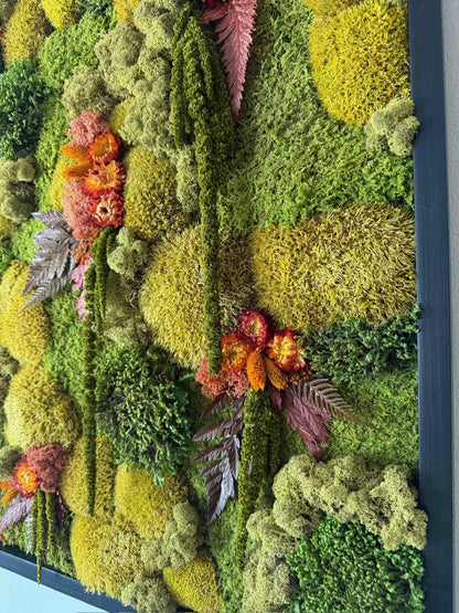 Preserved Moss Wall Art, 30" Square Wood Frame, Floral Accent | USA - TARIFF FREE