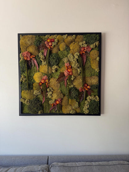 Preserved Moss Wall Art, 30" Square Wood Frame, Floral Accent | USA - TARIFF FREE