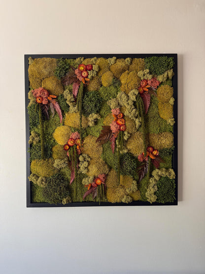 Preserved Moss Wall Art, 30" Square Wood Frame, Floral Accent | USA - TARIFF FREE
