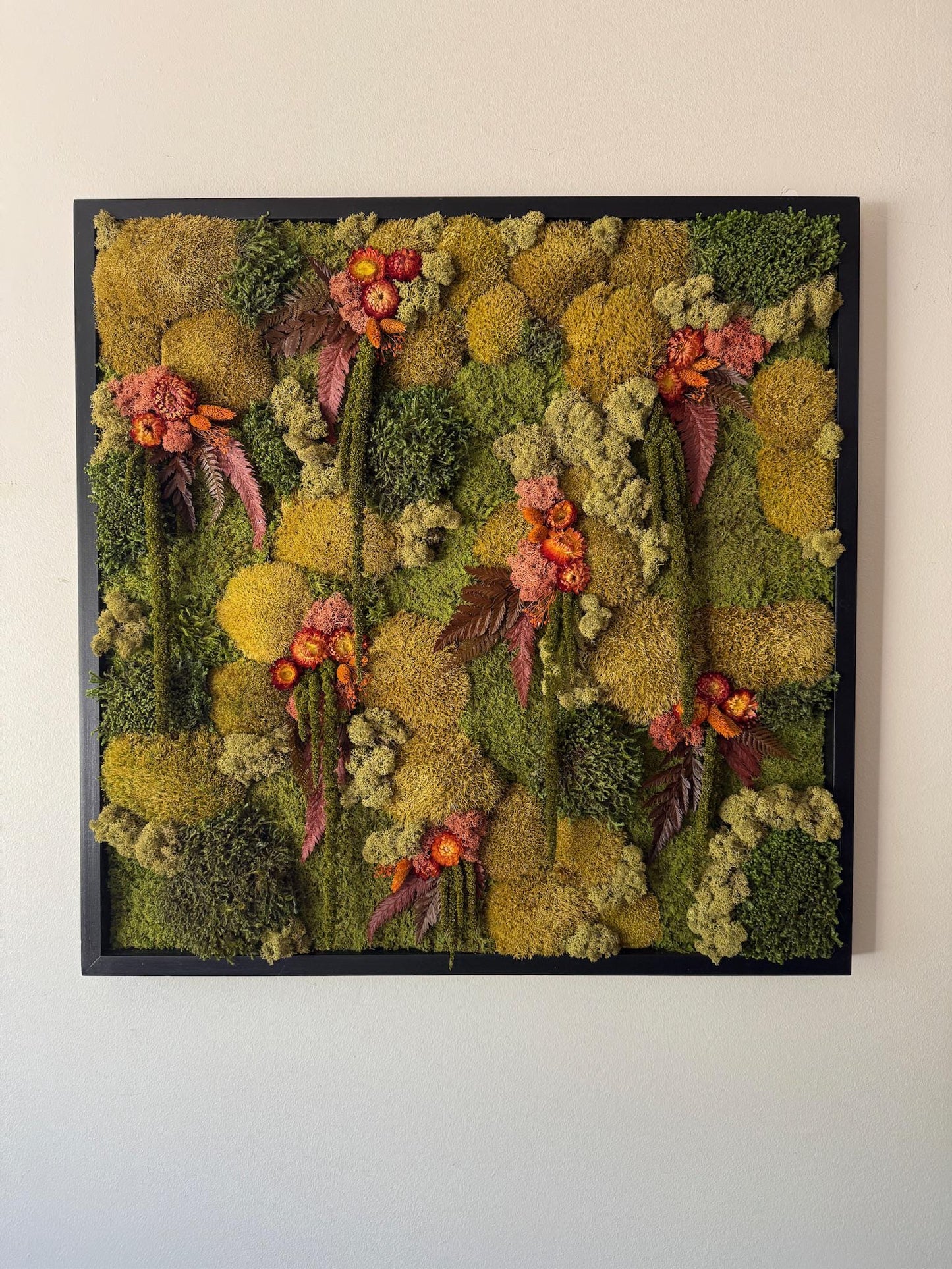 Preserved Moss Wall Art, 30" Square Wood Frame, Floral Accent | USA - TARIFF FREE