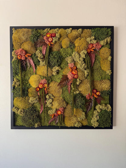 Preserved Moss Wall Art, 30" Square Wood Frame, Floral Accent | USA - TARIFF FREE