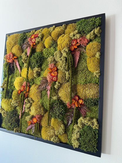 Preserved Moss Wall Art, 30" Square Wood Frame, Floral Accent | USA - TARIFF FREE