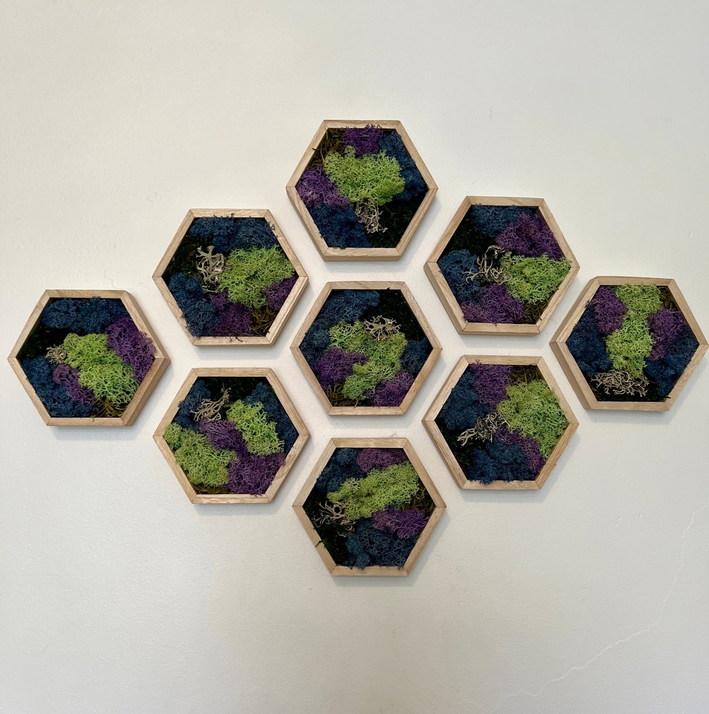 Green, Blue, Purple & Bark - 5" by 6" - Hexagon - Reindeer Moss Collection