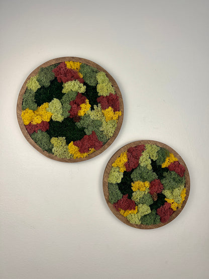 Moss Wall Art Circle - Shades of Green and Burgundy
