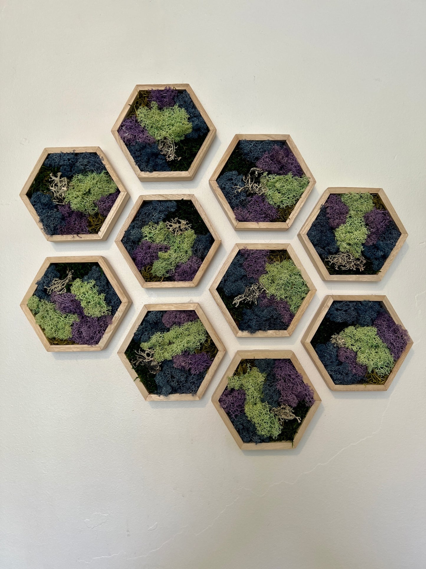 Green, Blue, Purple & Bark - 5" by 6" - Hexagon - Reindeer Moss Collection