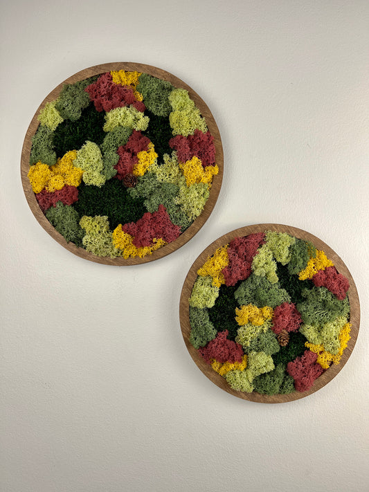 Moss Wall Art Circle - Shades of Green and Burgundy