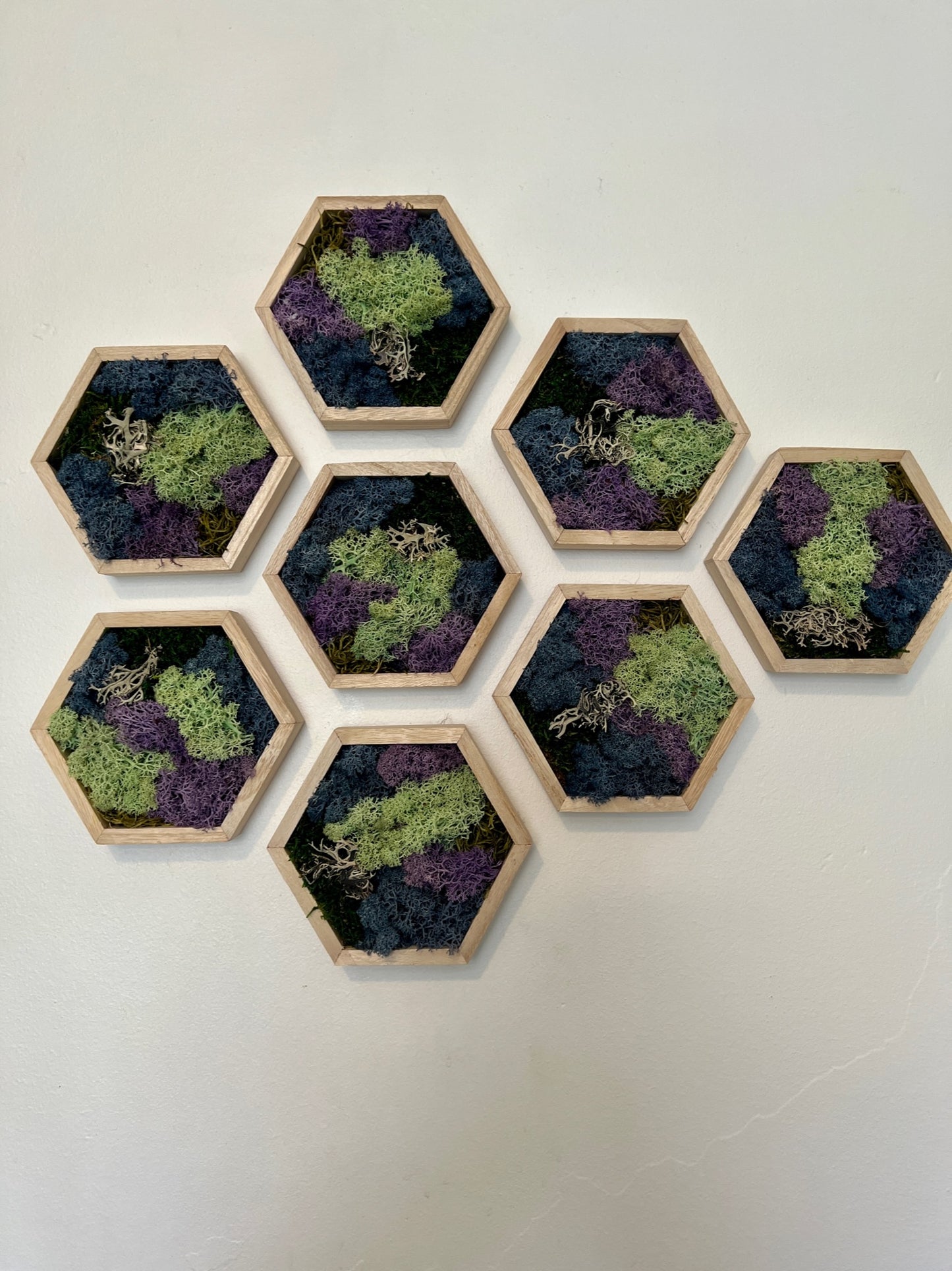 Green, Blue, Purple & Bark - 5" by 6" - Hexagon - Reindeer Moss Collection