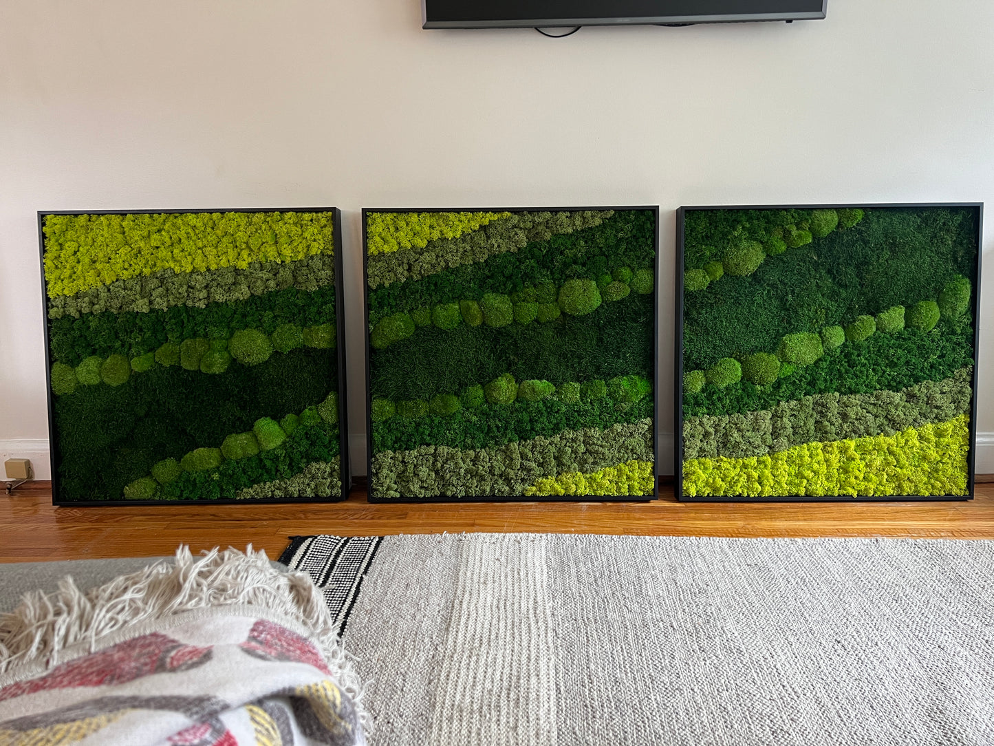 Moss Wall Art - Large Moss Wall Decor - Set of Three - Continuous Hillside