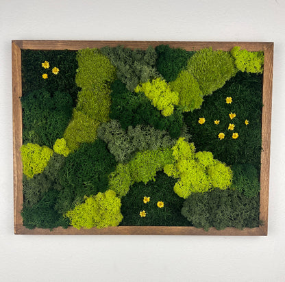 Fields of Green - Moss Wall Art Rectangle Wood Frame - Dark Green, Medium Green, Spring Green & Sheet Moss