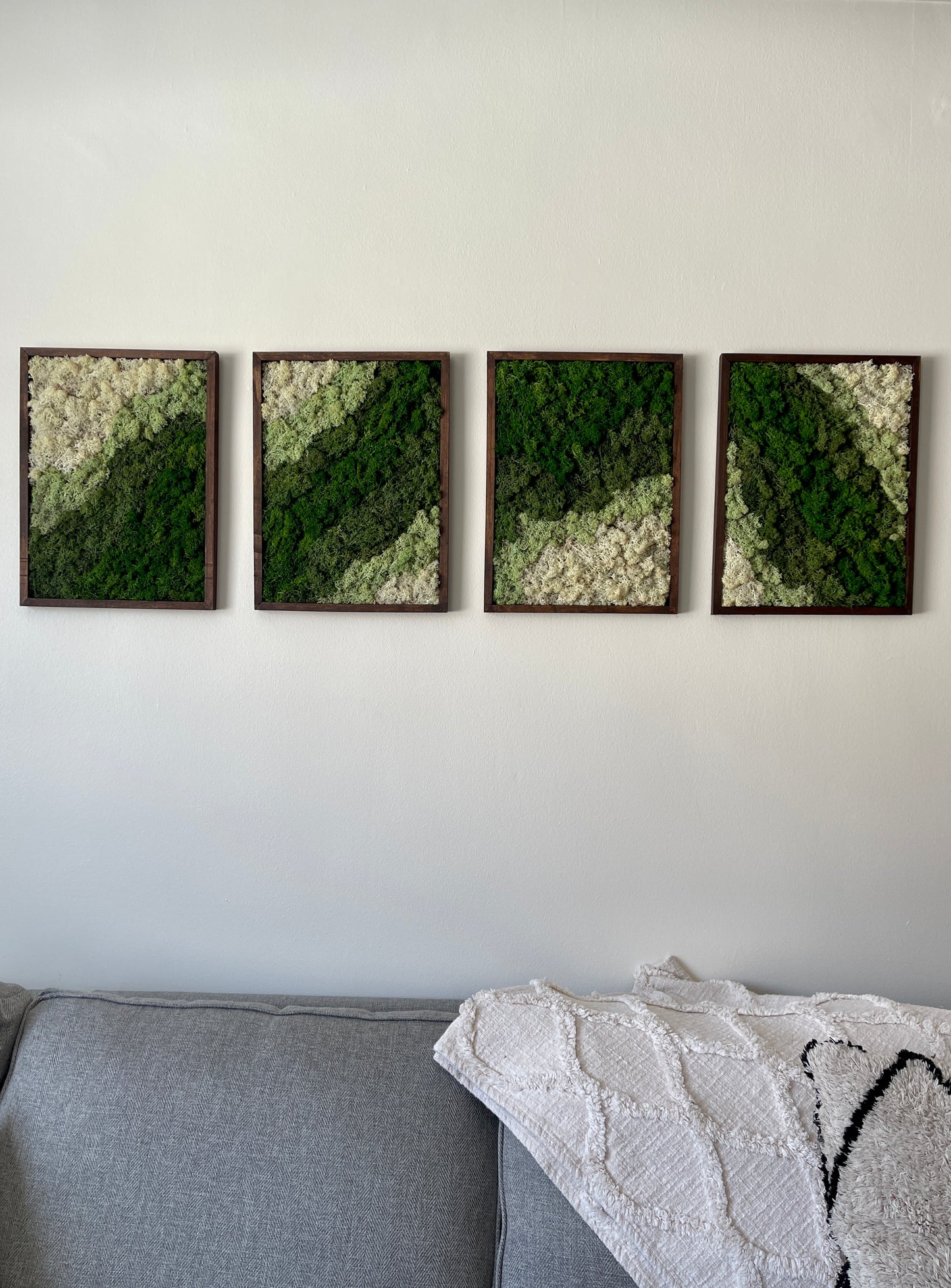 Moss Wall Art Rectangle Wood Frame - Dark Green, Medium Green, Mint and White