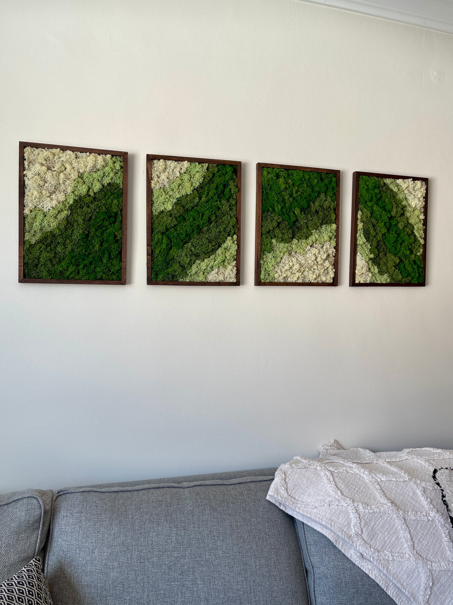 Moss Wall Art Rectangle Wood Frame - Dark Green, Medium Green, Mint and White