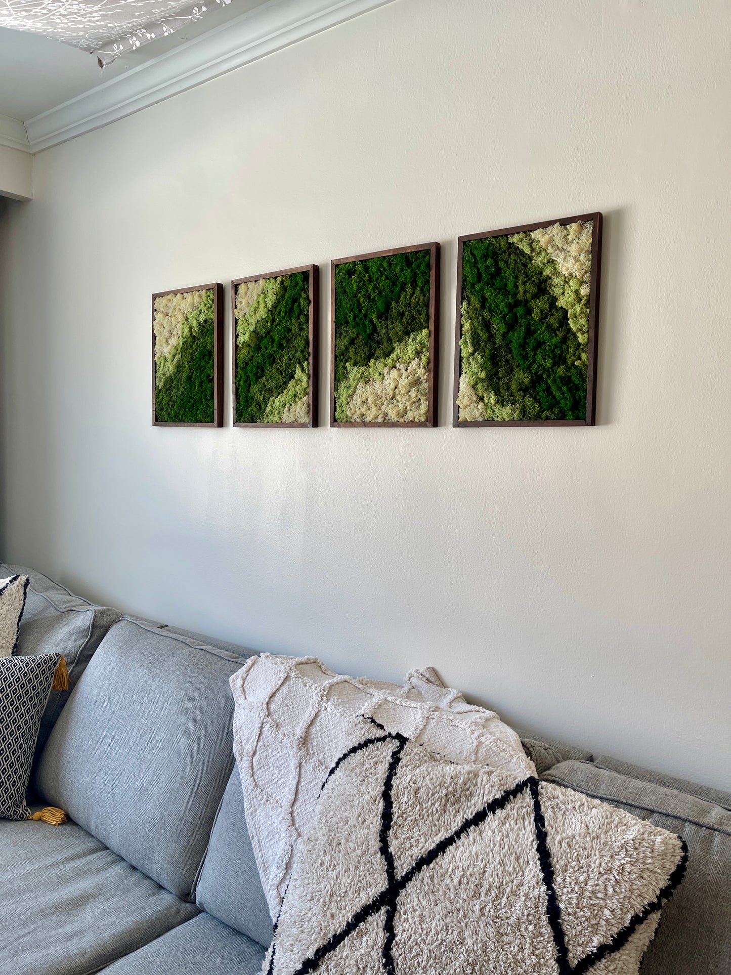 Moss Wall Art Rectangle Wood Frame - Dark Green, Medium Green, Mint and White