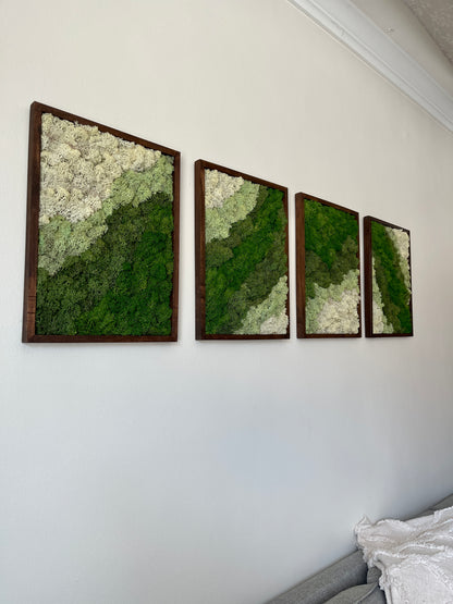 Moss Wall Art Rectangle Wood Frame - Dark Green, Medium Green, Mint and White