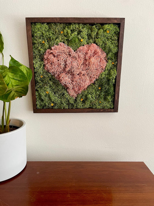 Moss Wall Art | Preserved Moss Heart Framed | Square Frame | Don't go Breaking my Heart