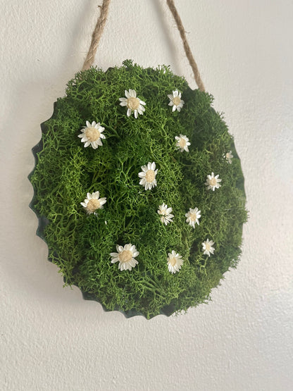 Moss Wall Art  |  Home  Decor  | Metal | Green with Preserved Flowers