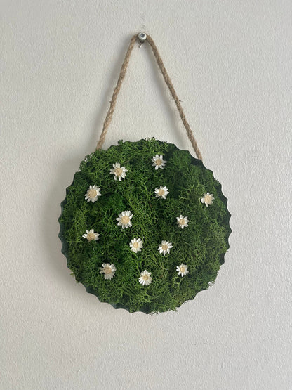 Moss Wall Art  |  Home  Decor  | Metal | Green with Preserved Flowers