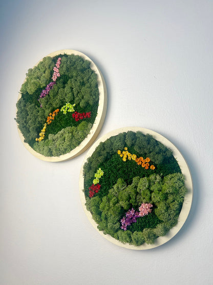 Moss Wall Art Circle | Preserved Moss Art Framed | Moss Wall Decor | Single or Set of 2 | Reindeer & Sheet Moss | Unique Gift | Wedding