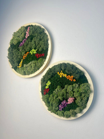 Moss Wall Art Circle | Preserved Moss Art Framed | Moss Wall Decor | Single or Set of 2 | Reindeer & Sheet Moss | Unique Gift | Wedding